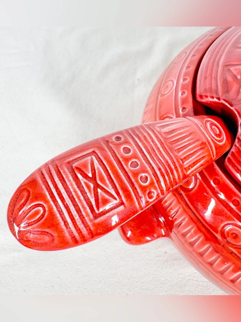 Vintage California Pottery Soup Ceramic Tureen with Ladle B655 Red Orange